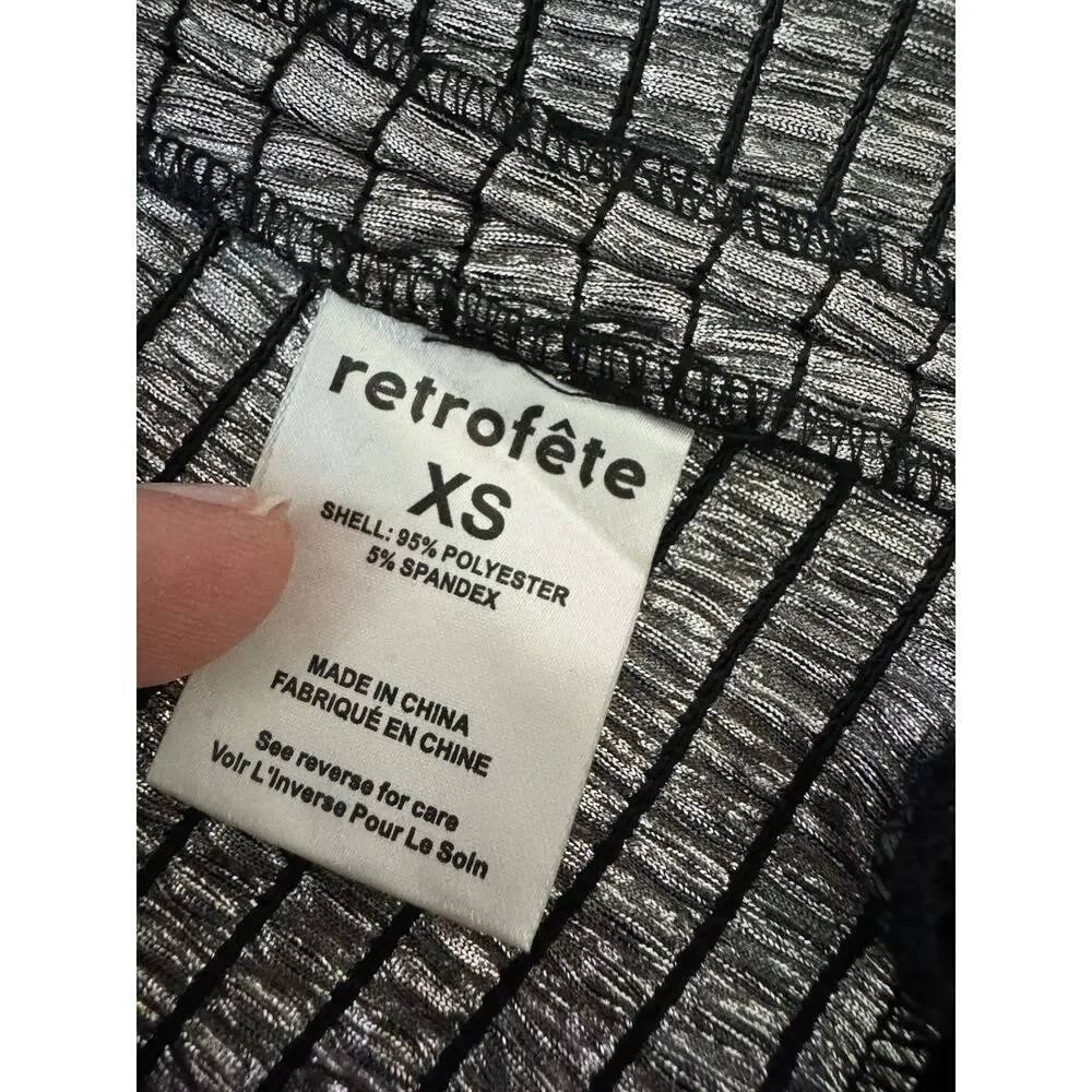 Retrofete Mini Dress Smocked Silver/Gunmetal XS Ruffle Metallic Party - Picture 11 of 12